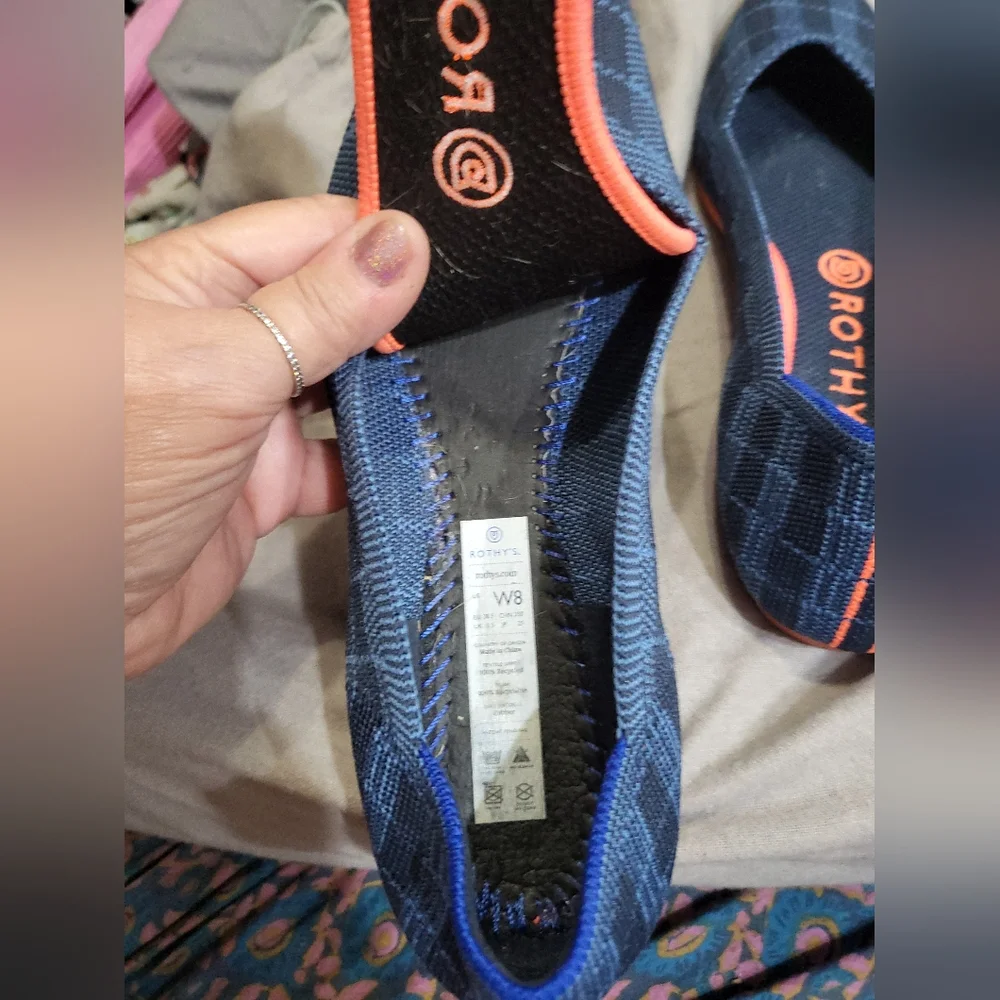 Rothy's Navy and Orange Pointed Flats